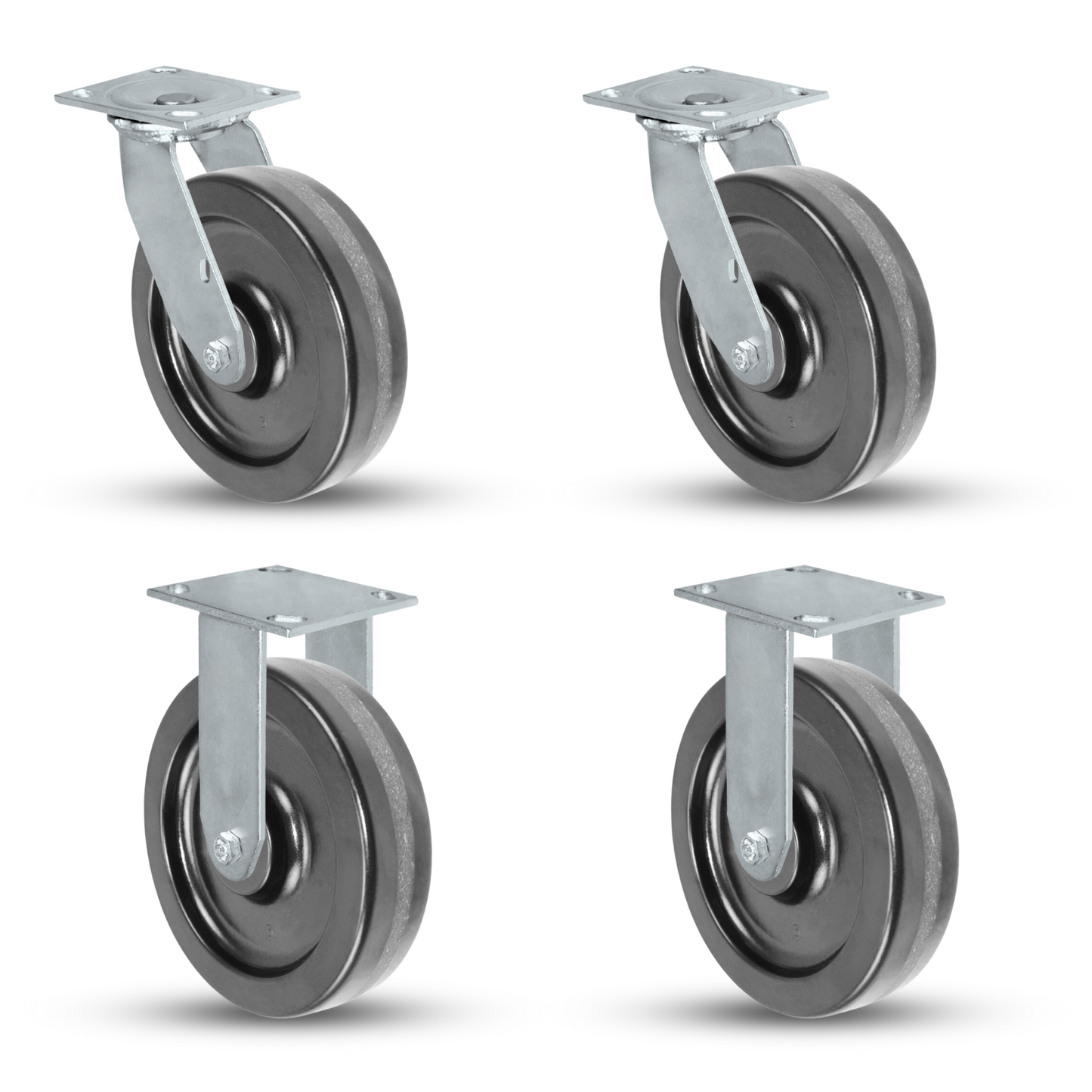 8" x 2" Phenolic Caster Set | 2 Swivel & 2 Rigid