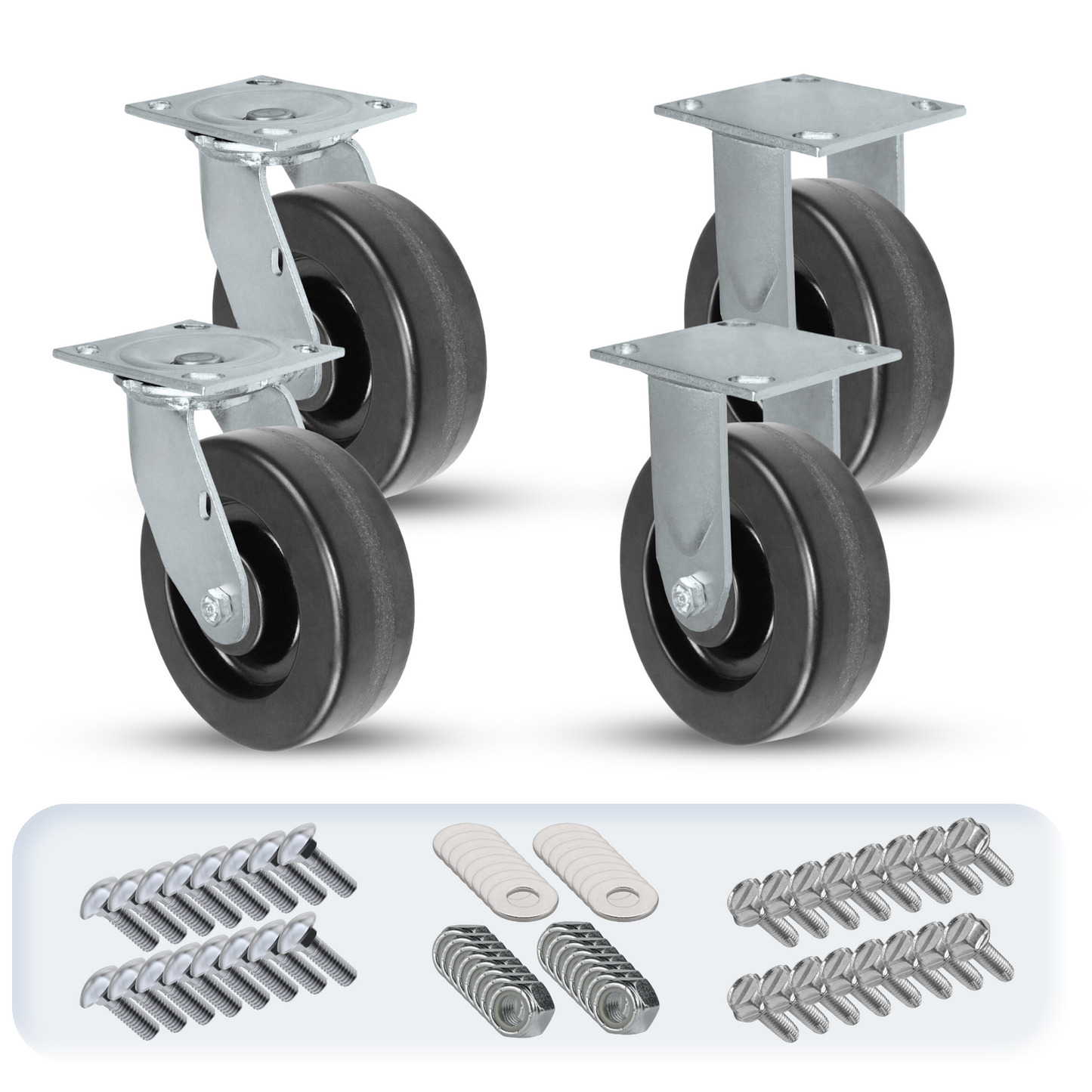 8" x 2" Phenolic Caster Set | 2 Swivel & 2 Rigid