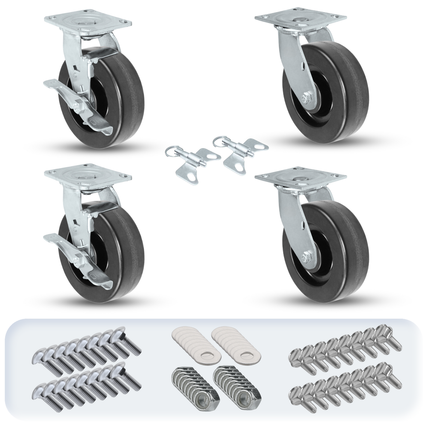 6" x 2" Phenolic Caster Set | 2 Swivel & 2 Swivel Brakes