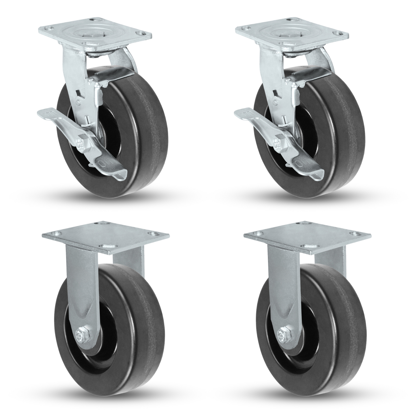 6" x 2" Phenolic Caster Set | 2 Swivel Brakes & 2 Rigid
