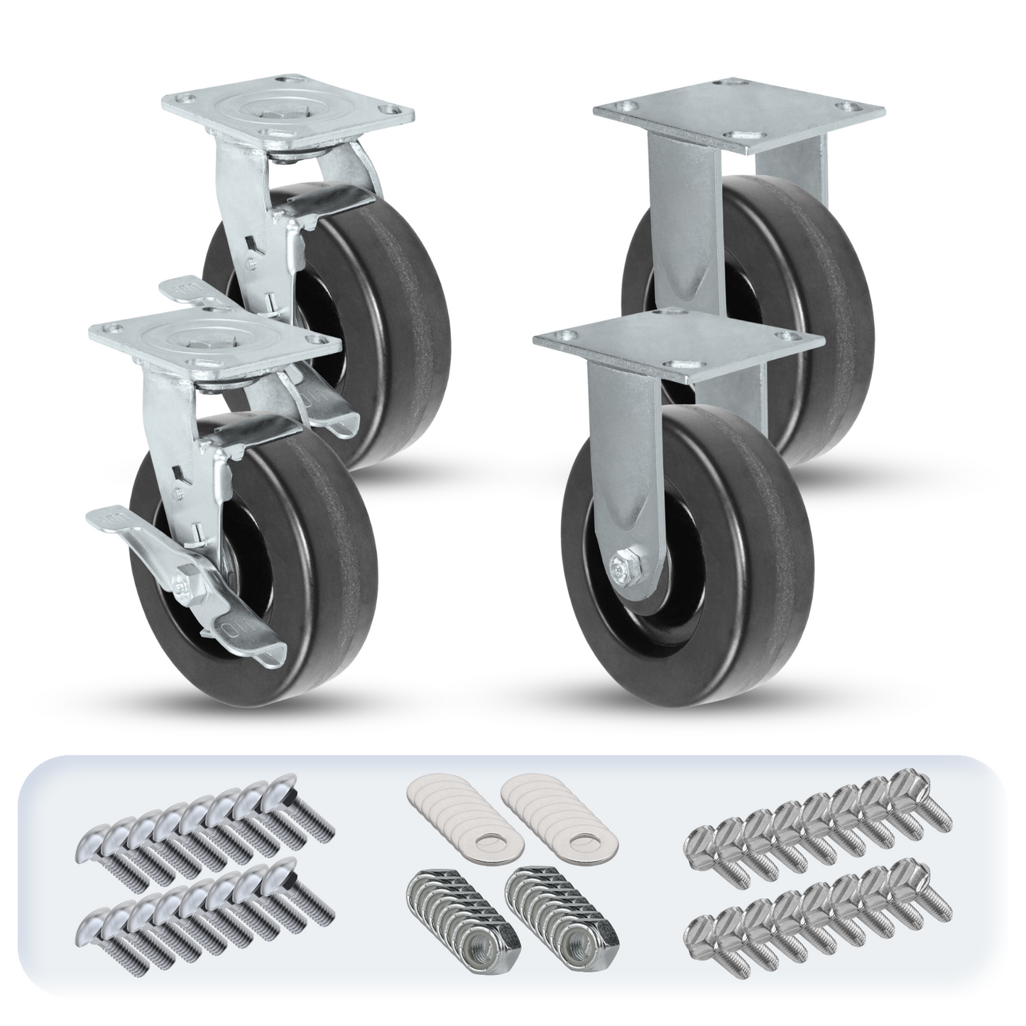 6" x 2" Phenolic Caster Set | 2 Swivel Brakes & 2 Rigid