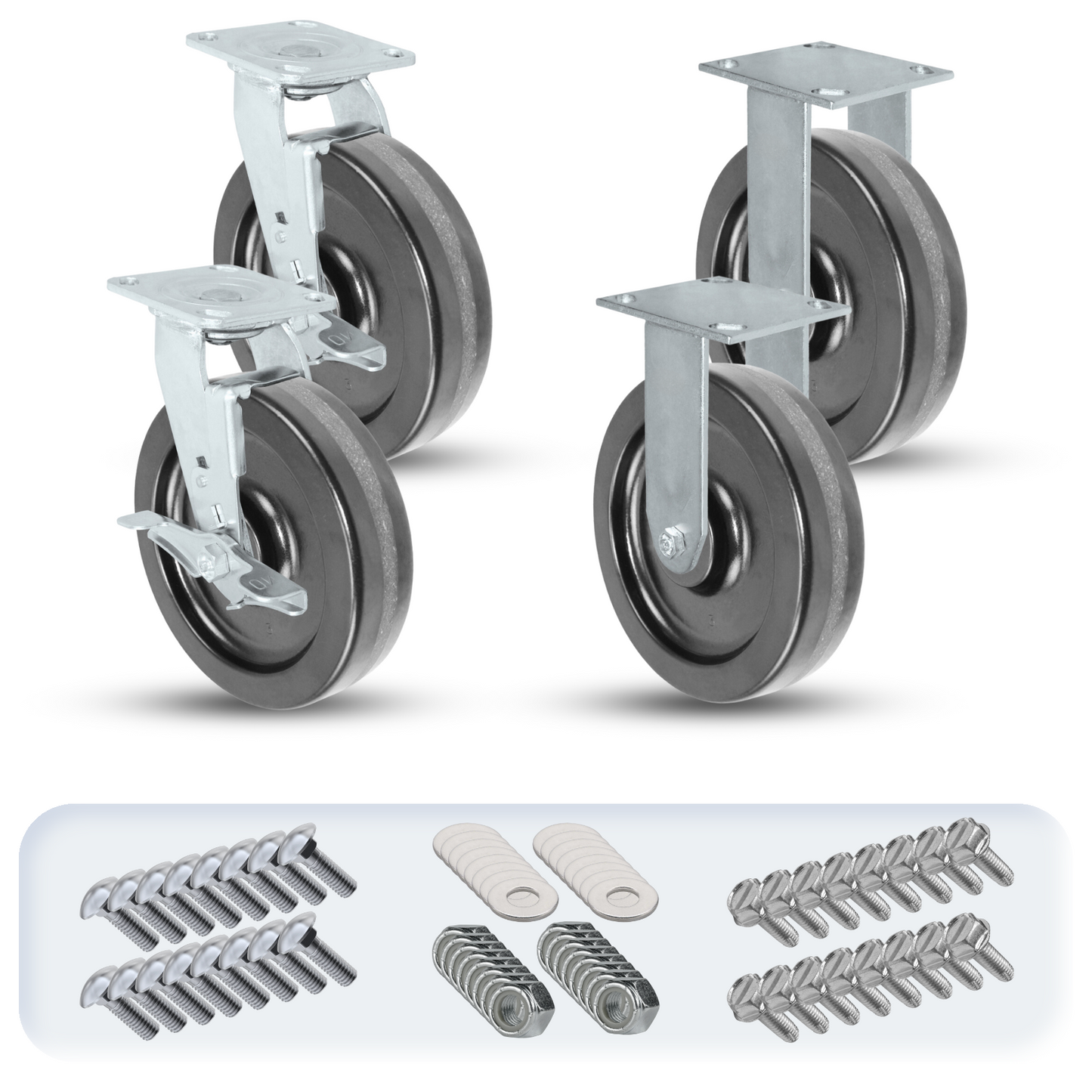 8" x 2" Phenolic Caster Set | 2 Swivel Brakes & 2 Rigid