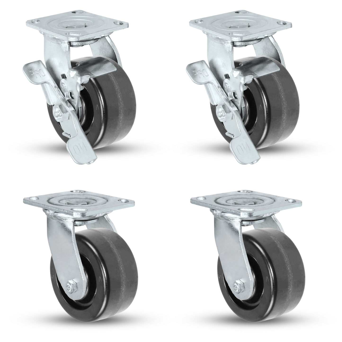 5" x 2" Phenolic Caster Set | 2 Swivel Brakes & 2 Swivels