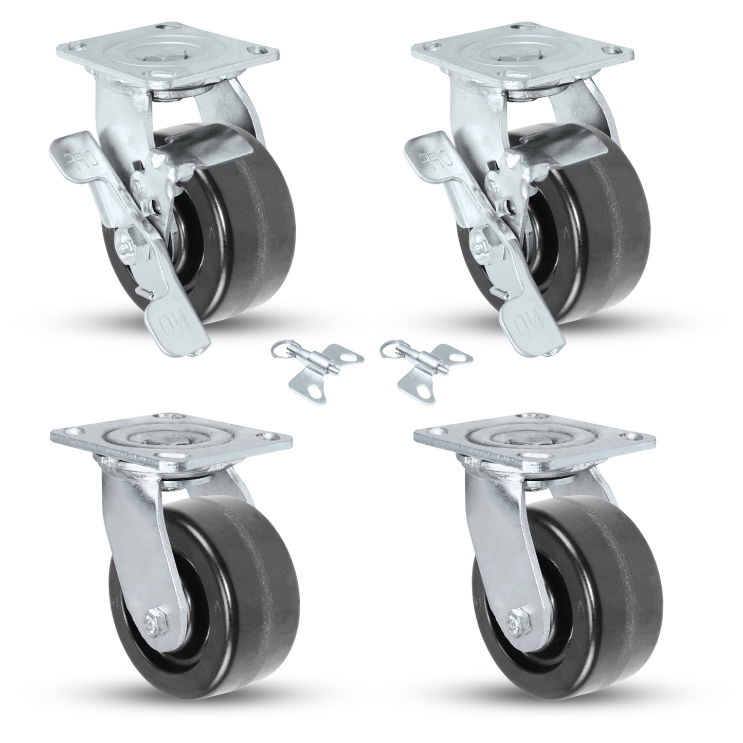 5" x 2" Phenolic Caster Set | 2 Swivel Brakes & 2 Swivels