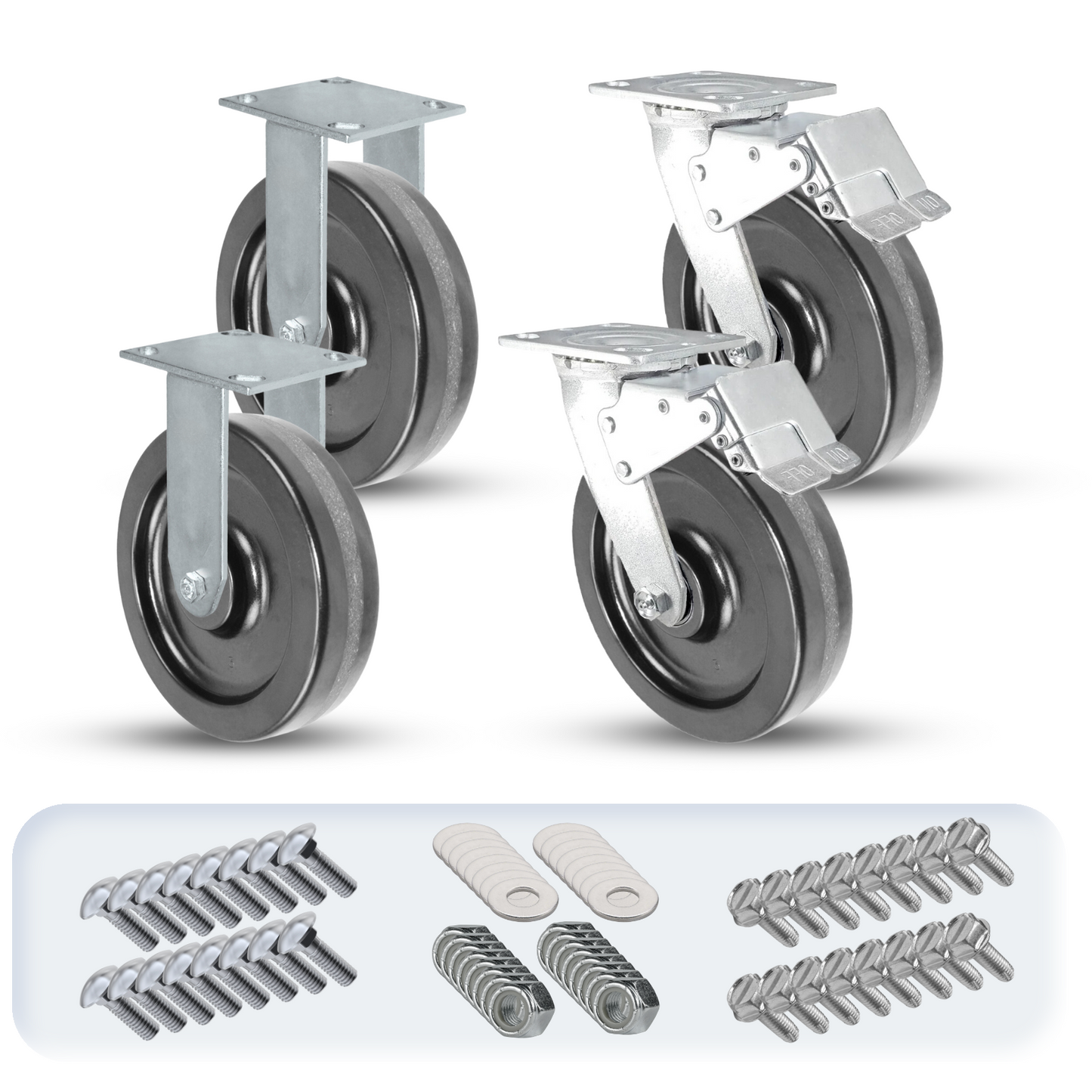 8" x 2" Phenolic Caster Set | 2 Total Lock & 2 Rigid