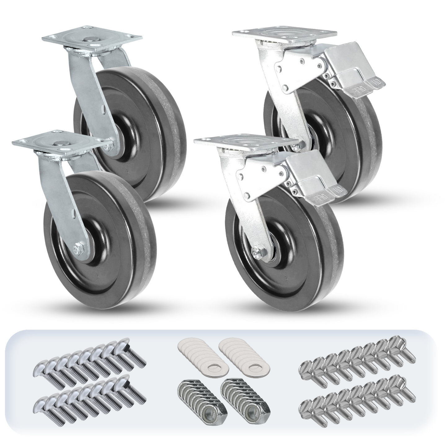8" x 2" Phenolic Caster Set | 2 Total Lock & 2 Swivel