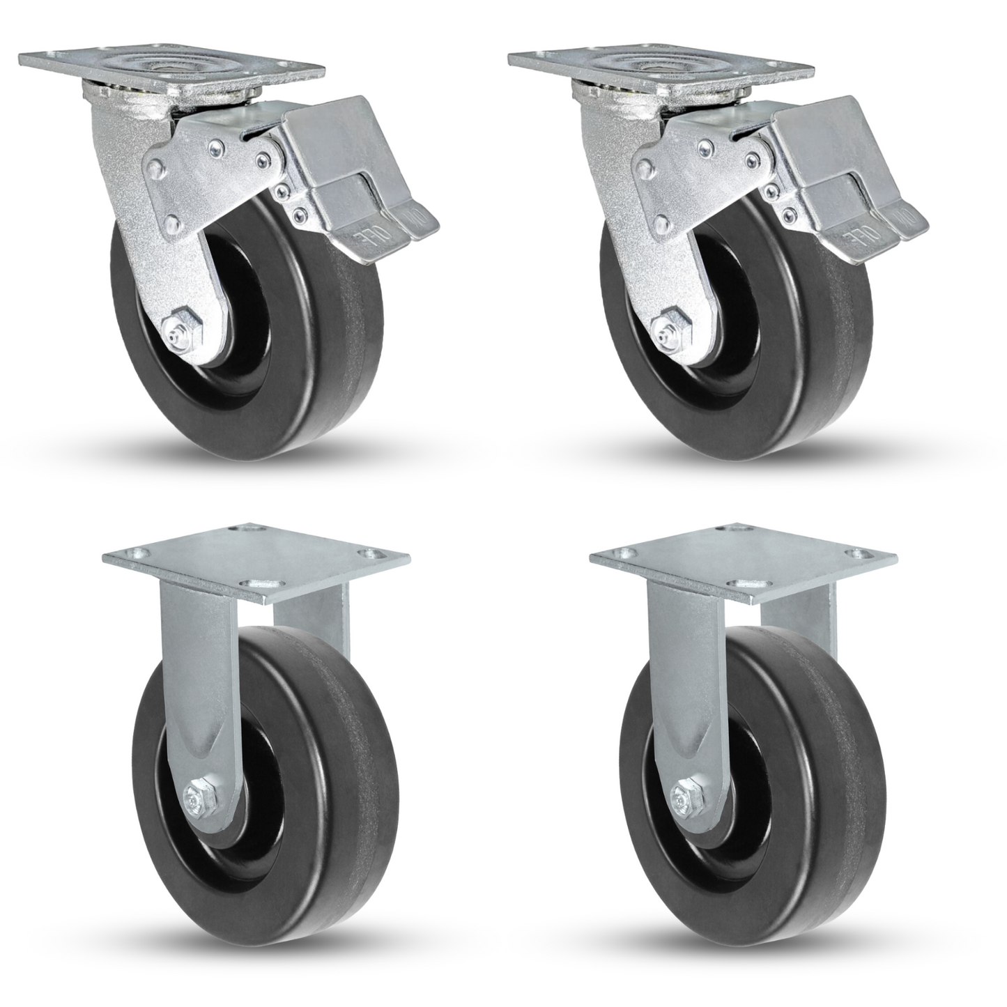 6" x 2" Phenolic Caster Set | 2 Total Locking & 2 Rigids