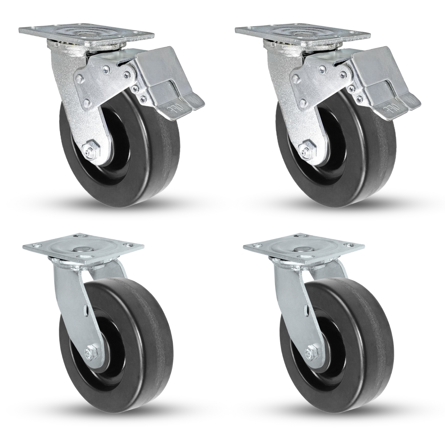 6" x 2" Phenolic Caster Set | 2 Total Lock & 2 Swivel