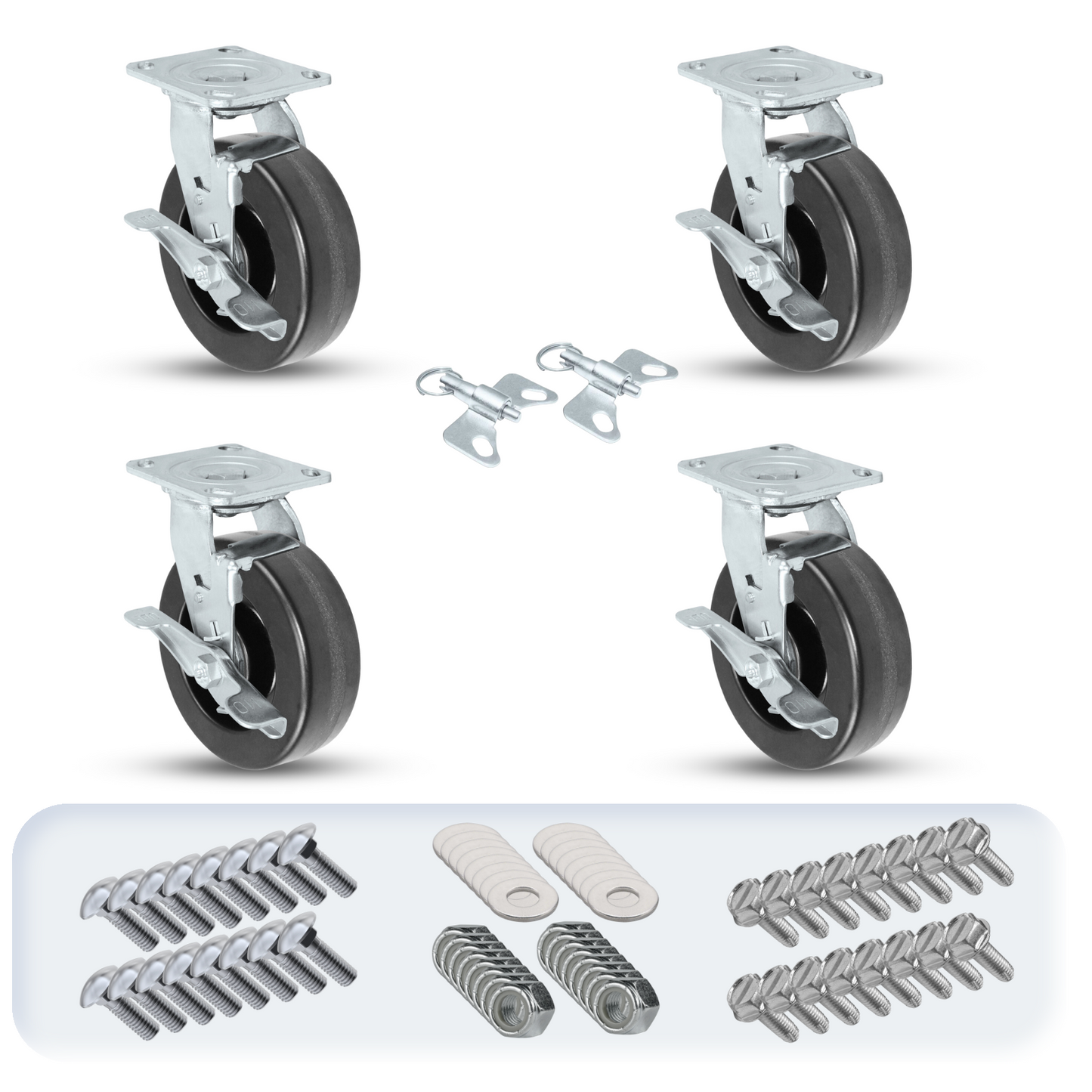 6" x 2" Phenolic Caster Set | 4 Swivels with Brakes