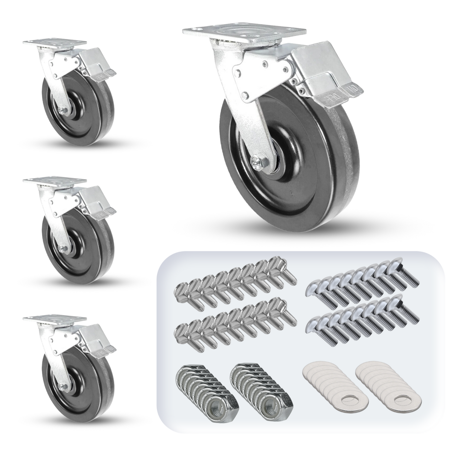 8" x 2" Phenolic Caster Set | 4 Total Locks