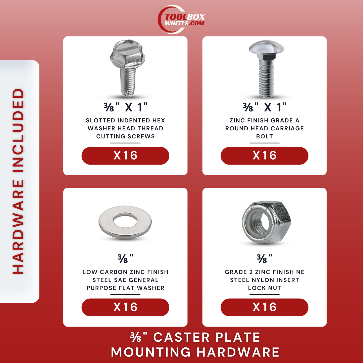 6" x 2" Red Polyurethane on Iron Caster Set | 4 Swivels with Brakes