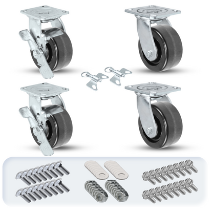 4" x 2" Phenolic Caster Set | 2 Swivel & 2 Swivel Brakes