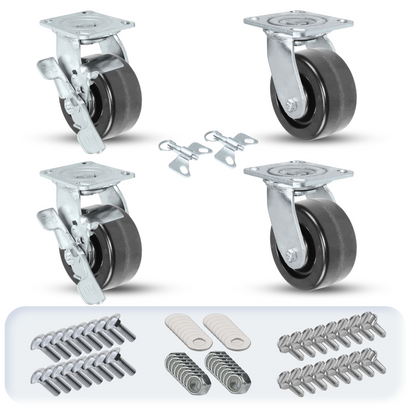 5" x 2" Phenolic Caster Set | 2 Swivel Brakes & 2 Swivels