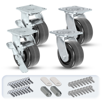 4" x 2" Phenolic Caster Set | 2 Swivel & 2 Swivel Brakes