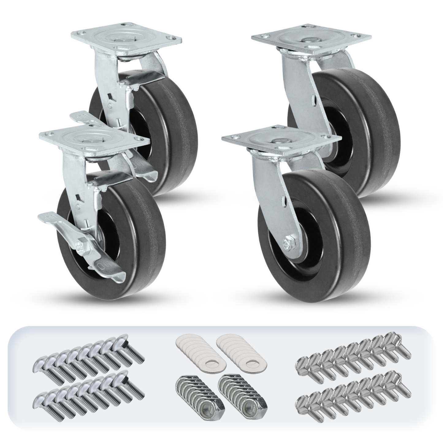 6" x 2" Phenolic Caster Set | 2 Swivel & 2 Swivel Brakes