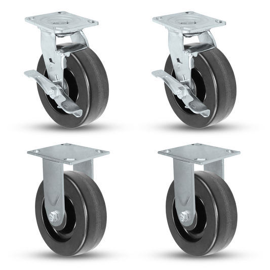 6" x 2" Phenolic Caster Set | 2 Swivel Brakes & 2 Rigid