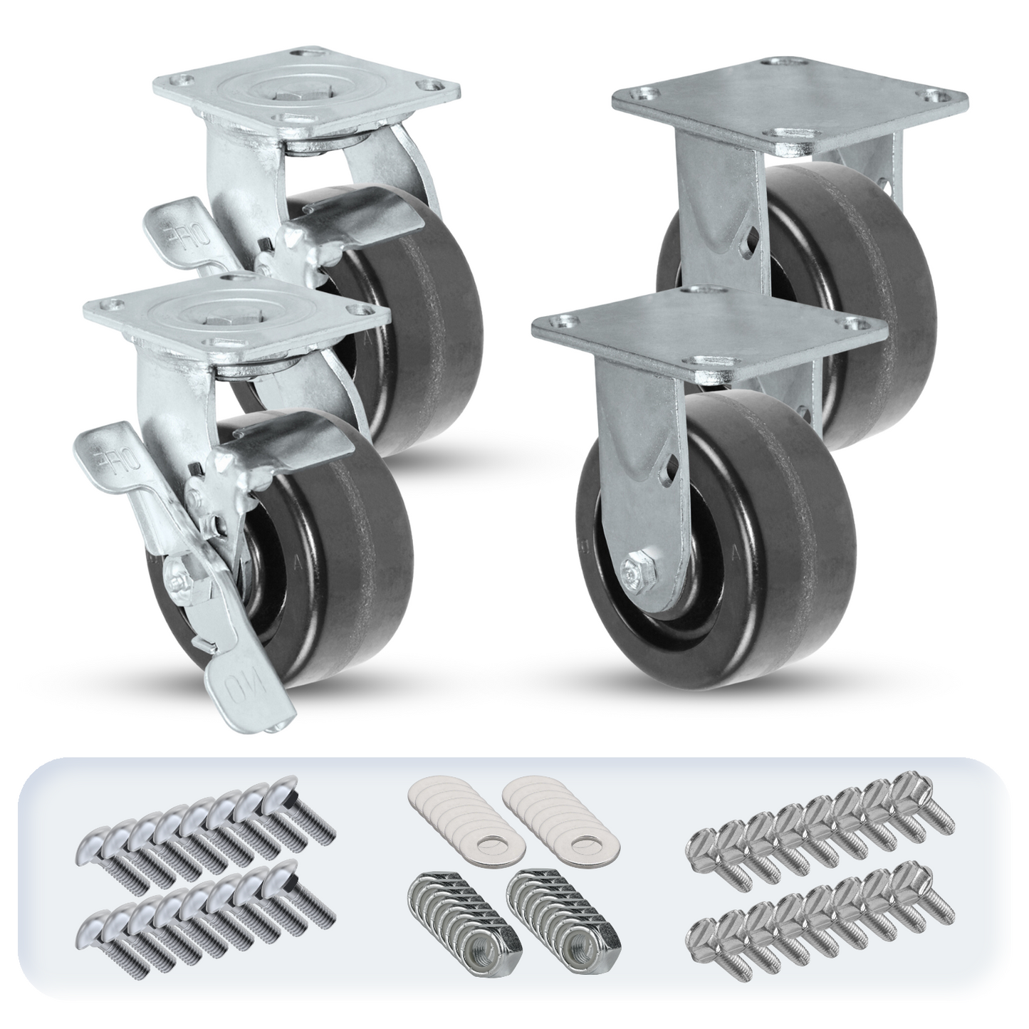 4" x 2" Phenolic Caster Set | 2 Swivel Brakes & 2 Rigid