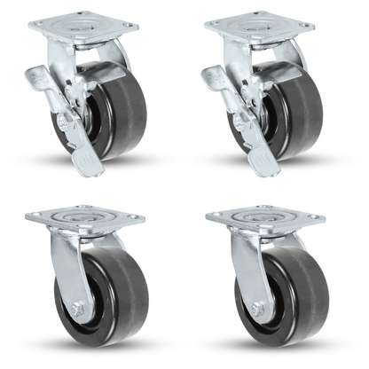 4" x 2" Phenolic Caster Set | 2 Swivel & 2 Swivel Brakes