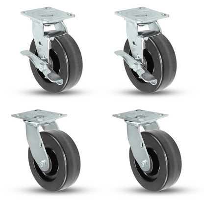 6" x 2" Phenolic Caster Set | 2 Swivel & 2 Swivel Brakes