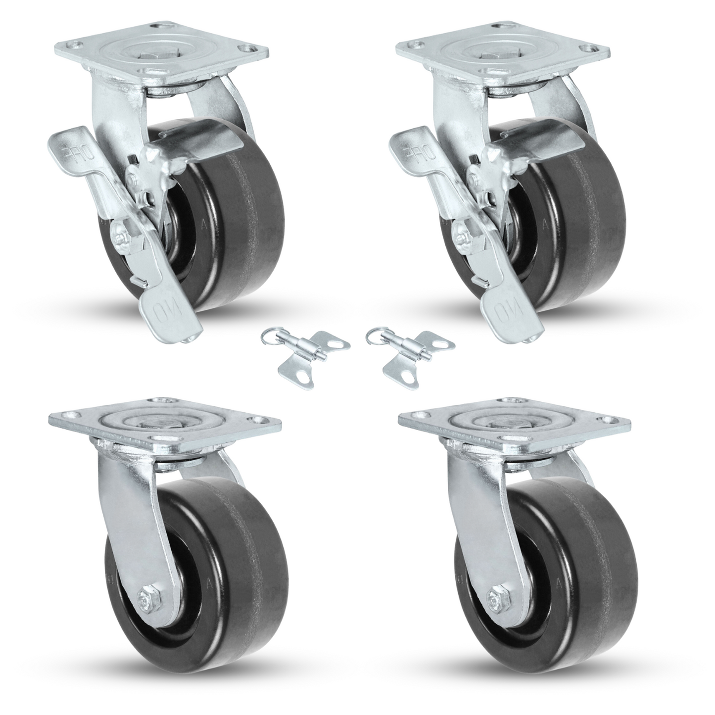 4" x 2" Phenolic Caster Set | 2 Swivel & 2 Swivel Brakes