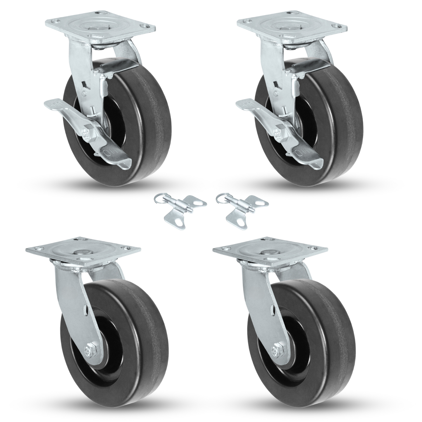 6" x 2" Phenolic Caster Set | 2 Swivel & 2 Swivel Brakes