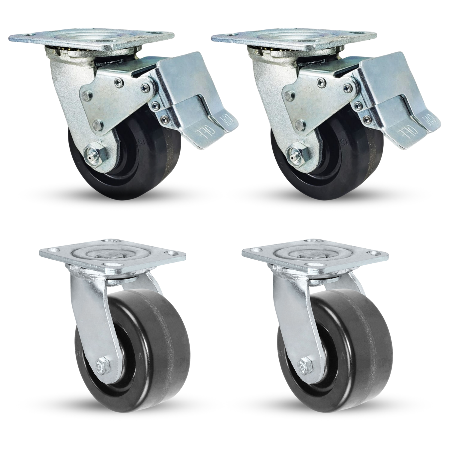 4x2 Total Lock Caster Set | 3200 lbs Phenolic Wheels | Heavy-Duty ...