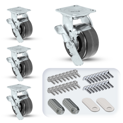 4" x 2" Phenolic Caster Set | 4 Swivels with Brakes