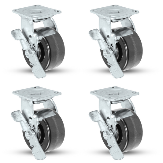5" x 2" Phenolic Caster Set | 4 Swivels with Brakes