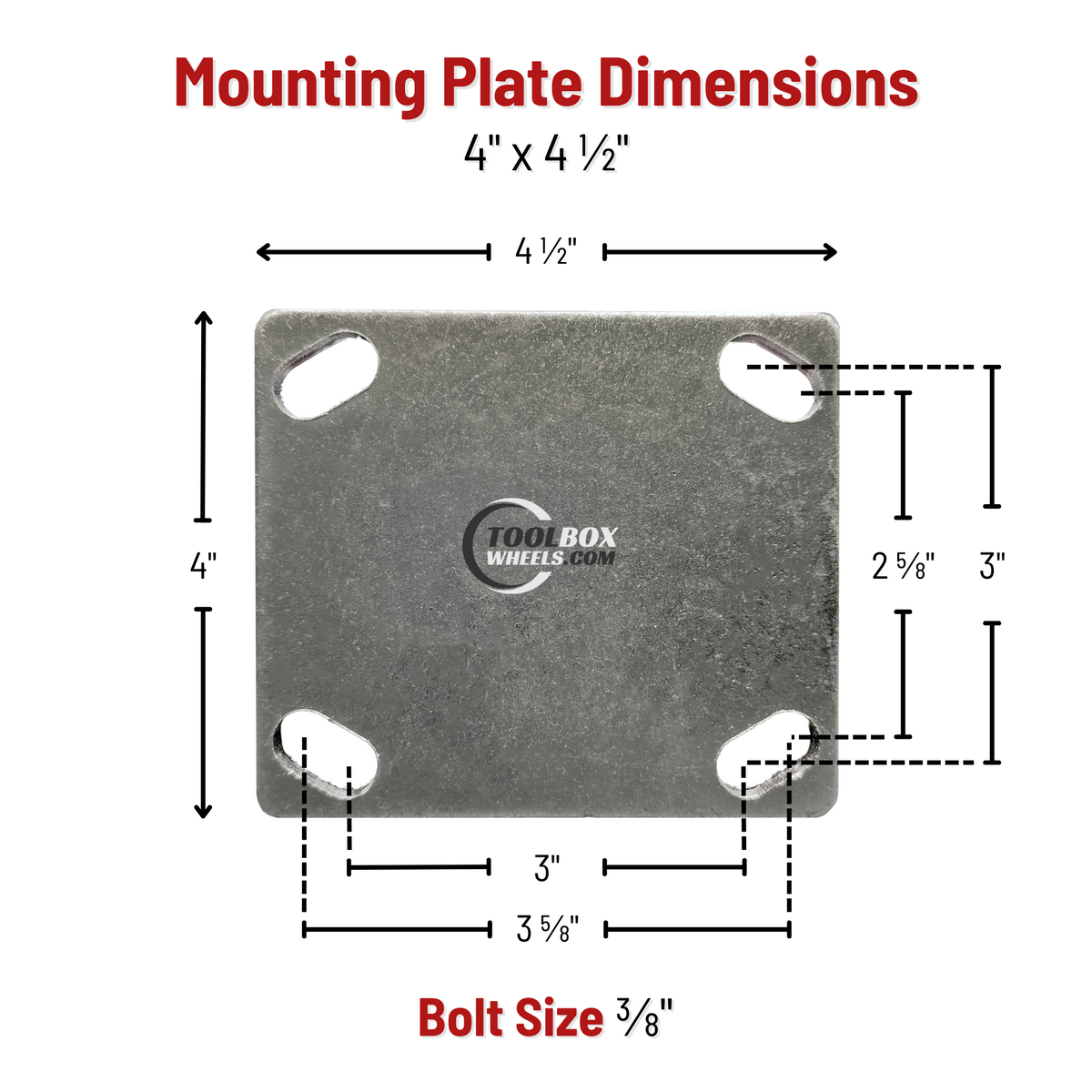 4-Pack Toolbox Caster Set With Brake - 2" Plate, Rated 720 Lbs Total - Albion Brand