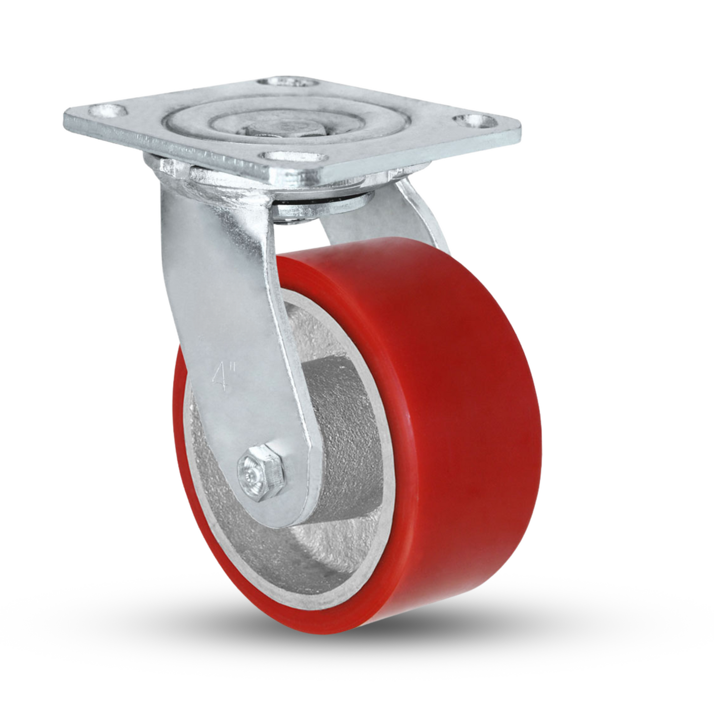 4" x 2" Red Polyurethane on Iron Swivel Caster