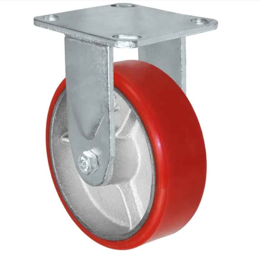 6" x 2" Red Polyurethane on Iron Rigid Caster